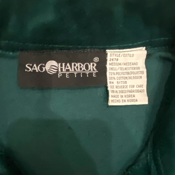 Ladies Petite Medium Sag Harbor Green Velour Button Down Front Shirt Long Sleeve - Picture 3 of 10